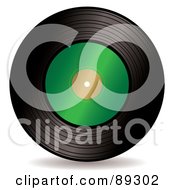 Poster, Art Print Of Black Vinyl Record With A Blank Green Label