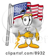 Poster, Art Print Of Cloud Mascot Cartoon Character Pledging Allegiance To An American Flag