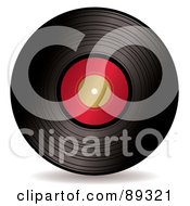 Poster, Art Print Of Black Vinyl Record With A Blank Red Label