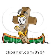 Wooden Cross Mascot Cartoon Character Rowing A Boat by Mascot Junction