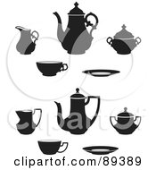 Royalty Free RF Clipart Illustration Of A Digital Collage Of Ornate Tea Pots And Cups Version 2