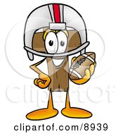 Wooden Cross Mascot Cartoon Character In A Helmet Holding A Football