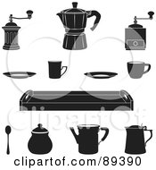 Royalty Free RF Clipart Illustration Of A Digital Collage Of Italian Coffee Cups Carafes And Grinders