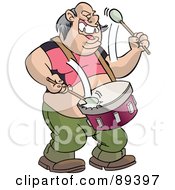 Chubby Male Drummer Singing And Marching