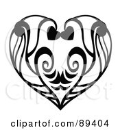 Poster, Art Print Of Black And White Heart Formed Of Leaves And Vines
