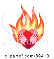 Poster, Art Print Of Rose And Wings In A Flaming Red Heart