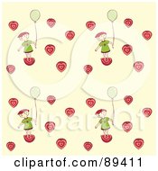 Poster, Art Print Of Seamless Girl With A Balloon And Strawberry Hearts Pattern On Beige