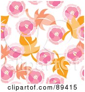 Royalty Free RF Clipart Illustration Of A Seamless Pattern Of Pink Flowers And Orange Leaves On White by Cherie Reve