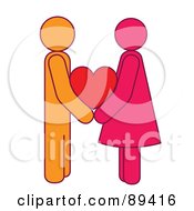 Poster, Art Print Of Pink And Orange Couple Holding A Red Heart