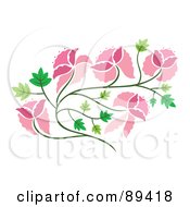 Poster, Art Print Of Pink Floral Vine And Green Leaves