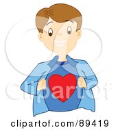 Poster, Art Print Of Boy Opening His Shirt To Reveal A Red Heart