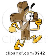 Wooden Cross Mascot Cartoon Character Running