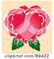 Royalty Free RF Clipart Illustration Of A Bow On A Pink Heart Over Leaves And A Flower by Cherie Reve