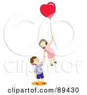 Poster, Art Print Of Boy And Girl Floating Away With A Heart Balloon