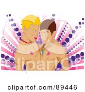 Royalty Free RF Clipart Illustration Of A Gay Couple Embracing With Heart Tattoos On Their Chests by mayawizard101