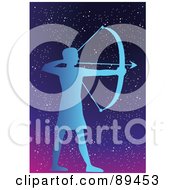 Royalty Free RF Clipart Illustration Of A Blue Sagittarius Archer Horoscope Image Over A Starry Sky by mayawizard101