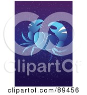 Poster, Art Print Of Blue Cancer Crab Horoscope Image Over A Starry Sky