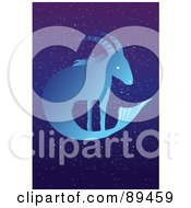 Poster, Art Print Of Blue Capricorn Sea Goat Horoscope Image Over A Starry Sky