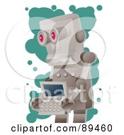 Poster, Art Print Of Metal Robot Carrying A Laptop