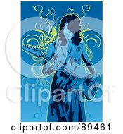 Poster, Art Print Of Female Guitarist In Blue Over Yellow Vines