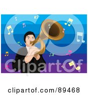 Male Trumpeter With A Trumpet And Music Notes