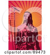 Royalty Free RF Clipart Illustration Of A Male Singer Standing Before A Tall Microphone Stand Over A Burst by mayawizard101