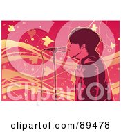 Royalty Free RF Clipart Illustration Of A Male Singer Up Against A Microphone Over Pink With Waves by mayawizard101