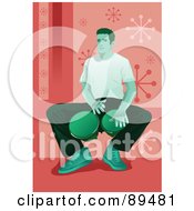 Poster, Art Print Of Green Man Sitting And Playing Bongo Drums Over Pink