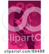 Royalty Free RF Clipart Illustration Of A Pink Male Guitarist Leaning Back Over Pink With Circles by mayawizard101