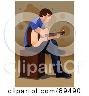 Poster, Art Print Of Male Guitarist Sitting On A Wooden Block