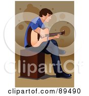 Royalty Free RF Clipart Illustration Of A Male Guitarist Sitting On A Wooden Block by mayawizard101