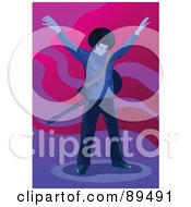 Royalty Free RF Clipart Illustration Of A Male Guitarist Holding His Arms Up After A Performance by mayawizard101