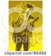Royalty Free RF Clipart Illustration Of A Yellow Male Guitarist Looking Up And To The Left by mayawizard101