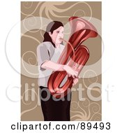 Woman Standing And Playing A Tuba