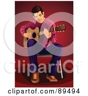 Poster, Art Print Of Male Guitarist Leaning Over His Guitar And Sitting In A Chair