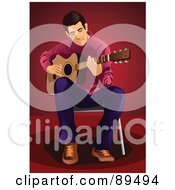 Royalty Free RF Clipart Illustration Of A Male Guitarist Leaning Over His Guitar And Sitting In A Chair by mayawizard101