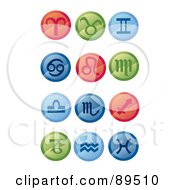 Royalty Free RF Clipart Illustration Of A Digital Collage Of Round Red Green And Blue Horoscope App Icons by mayawizard101