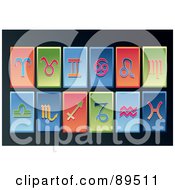 Digital Collage Of Rectangular Red Green And Blue Horoscope App Icons
