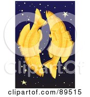Poster, Art Print Of Golden Pisces Fish In A Starry Sky