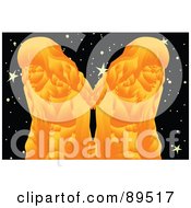 Poster, Art Print Of Golden Gemini Twins In A Starry Sky