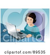 Royalty Free RF Clipart Illustration Of A Boy Or Girl Sitting In Front Of A Laptop by mayawizard101