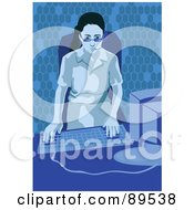 Poster, Art Print Of Female Receptionist Wearing A Headset And Using A Desktop Pc