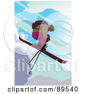 Poster, Art Print Of Male Skier Leaning Forward And Jumping
