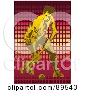 Poster, Art Print Of Yellow Male Field Hockey Player Over Pink Mesh