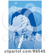Poster, Art Print Of Sick Girl Touching Her Forehead And Taking Her Temperature
