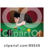 Royalty Free RF Clipart Illustration Of A Man Playing Snooker Leaning Low And Aiming