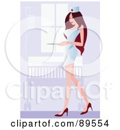 Poster, Art Print Of Sexy Brunette Nurse In Heels And A White Dress