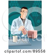 Royalty Free RF Clipart Illustration Of A Male Scientist By A Measuring Cup In A Lab