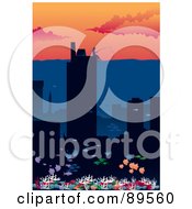 Royalty Free RF Clipart Illustration Of A Person Fishing From The Top Of A Building Over A City Under Water