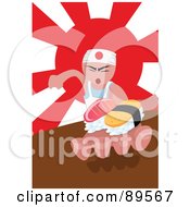 Poster, Art Print Of Asian Sushi Chef Holding Food In His Hand